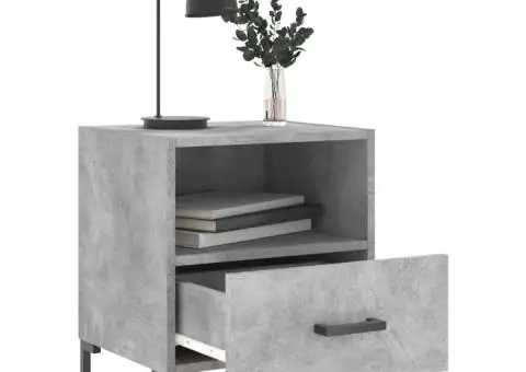 Noptiere, 2 buc., gri beton, 40x35x47,5 cm, lemn compozit - 3/5
