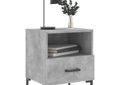 Noptiere, 2 buc., gri beton, 40x35x47,5 cm, lemn compozit - 4/5