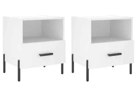 Noptiere, 2 buc., alb, 40x35x47,5 cm, lemn compozit - 2/5