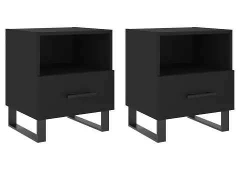Noptiere, 2 buc., negru, 40x35x47,5 cm, lemn compozit - 2/5