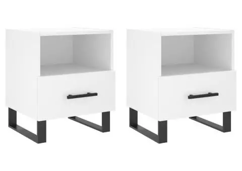 Noptiere, 2 buc., alb, 40x35x47,5 cm, lemn compozit - 2/5