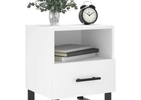 Noptiere, 2 buc., alb, 40x35x47,5 cm, lemn compozit - 4/5