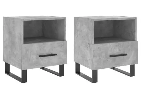 Noptiere, 2 buc., gri beton, 40x35x47,5 cm, lemn compozit - 2/5