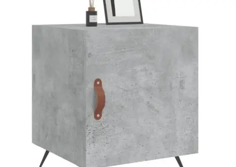 Noptiere, 2 buc., gri beton, 40x40x50 cm, lemn compozit - 4/5