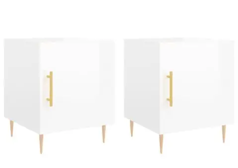Noptiere, 2 buc., alb extralucios, 40x40x50 cm, lemn compozit - 2/5