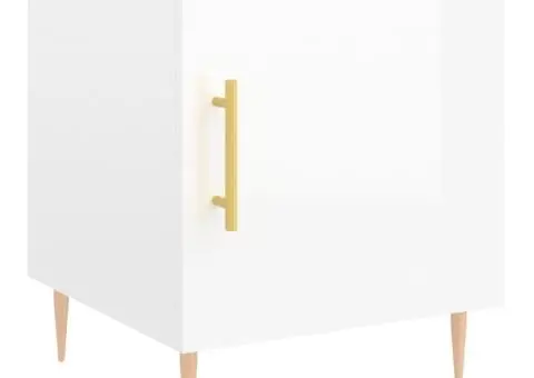 Noptiere, 2 buc., alb extralucios, 40x40x50 cm, lemn compozit - 5/5