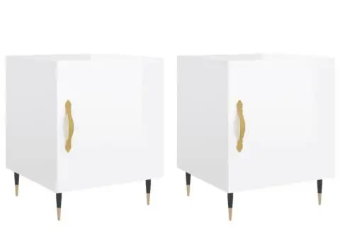 Noptiere, 2 buc., alb extralucios, 40x40x50 cm, lemn compozit - 2/5