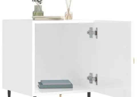 Noptiere, 2 buc., alb extralucios, 40x40x50 cm, lemn compozit - 3/5