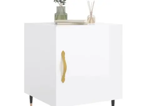 Noptiere, 2 buc., alb extralucios, 40x40x50 cm, lemn compozit - 4/5