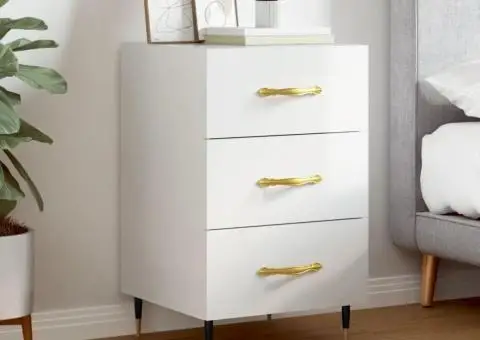 Noptieră, alb extralucios, 40x40x66 cm, lemn compozit - 1/5