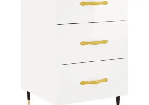 Noptieră, alb extralucios, 40x40x66 cm, lemn compozit - 2/5