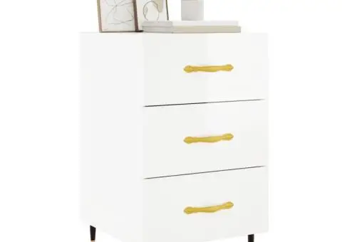 Noptieră, alb extralucios, 40x40x66 cm, lemn compozit - 3/5