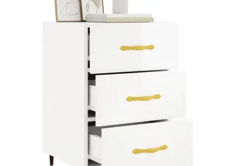 Noptieră, alb extralucios, 40x40x66 cm, lemn compozit - 4/5