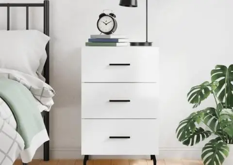 Noptieră, alb extralucios, 40x40x66 cm, lemn compozit - 1/5