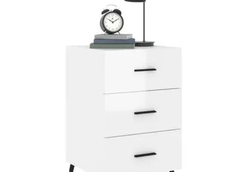 Noptieră, alb extralucios, 40x40x66 cm, lemn compozit - 3/5