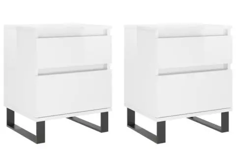 Noptiere, 2 buc., alb extralucios, 40x35x50 cm, lemn compozit - 2/5