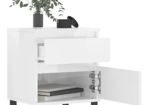 Noptiere, 2 buc., alb extralucios, 40x35x50 cm, lemn compozit - 3/5