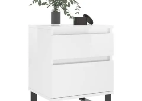 Noptiere, 2 buc., alb extralucios, 40x35x50 cm, lemn compozit - 4/5