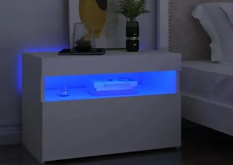 Noptieră cu lumini LED, alb, 60x35x40 cm, lemn prelucrat - 1/5