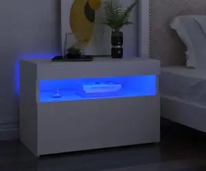 vidaXL Noptieră cu lumini LED, alb, 60x35x40 cm, lemn prelucrat
