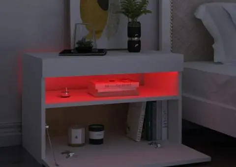 Noptieră cu lumini LED, alb, 60x35x40 cm, lemn prelucrat - 3/5