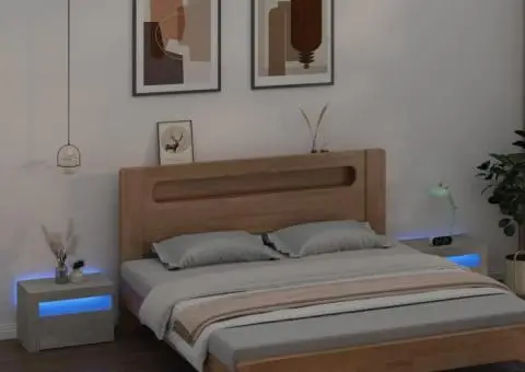 Noptiere cu LED-uri, 2 buc., gri beton, 60x35x40 cm - 1/5