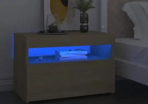 Noptieră cu lumini LED, 2 buc., stejar Sonoma, 60x35x40 cm - 1/5