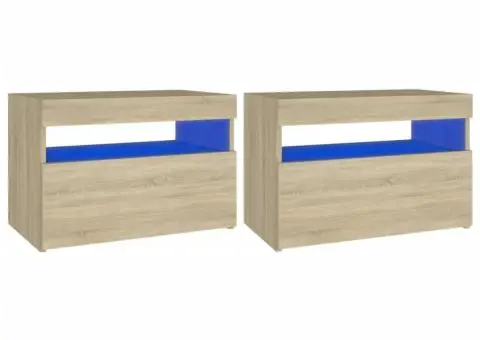 Noptieră cu lumini LED, 2 buc., stejar Sonoma, 60x35x40 cm - 2/5