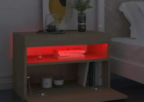 Noptieră cu lumini LED, 2 buc., stejar Sonoma, 60x35x40 cm - 3/5