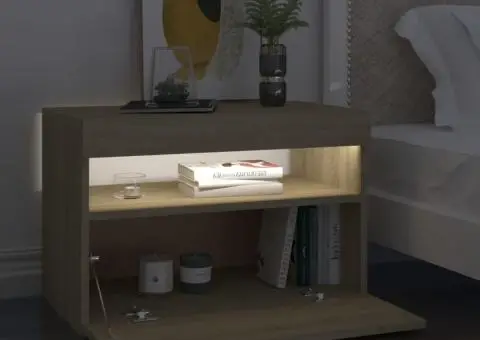 Noptieră cu lumini LED, 2 buc., stejar Sonoma, 60x35x40 cm - 4/5