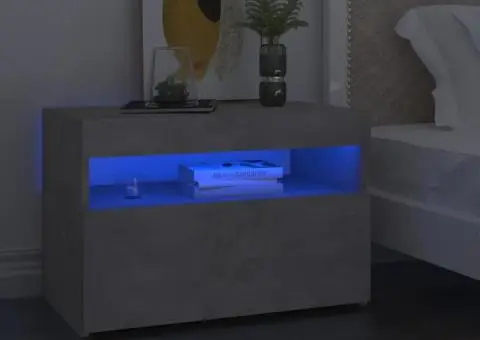 Noptieră cu lumini LED, 2 buc., gri beton, 60x35x40 cm - 1/5