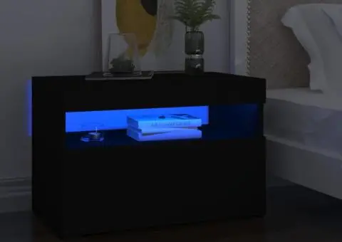 Noptieră cu lumini LED, negru, 60x35x40 cm, lemn prelucrat - 1/5