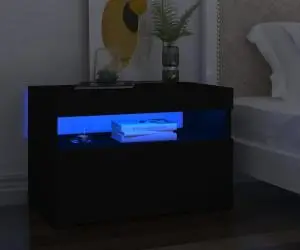 vidaXL Noptieră cu lumini LED, negru, 60x35x40 cm, lemn prelucrat