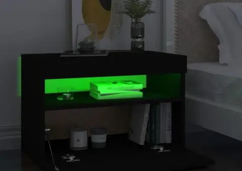 Noptieră cu lumini LED, negru, 60x35x40 cm, lemn prelucrat - 3/5