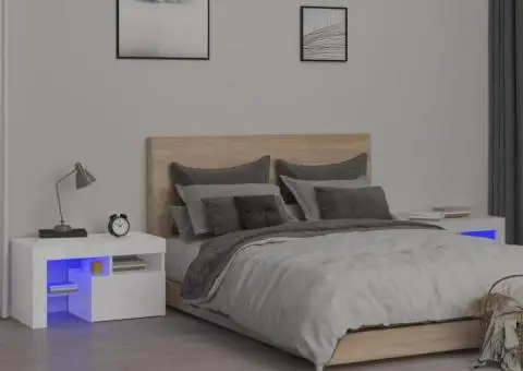 Noptiere cu lumini LED, 2 buc., alb extralucios, 70x36,5x40 cm - 1/5