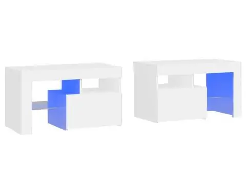 Noptiere cu lumini LED, 2 buc., alb extralucios, 70x36,5x40 cm - 2/5