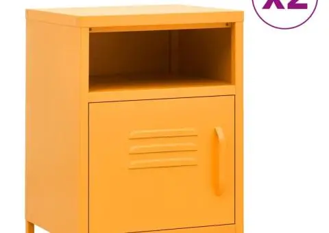 Noptiere, 2 buc., galben muștar, 35x35x51 cm, oțel - 1/5