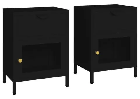 Noptiere, 2 buc., negru, 40x30x54,5 cm, oțel și sticlă - 2/5