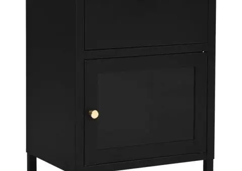 Noptiere, 2 buc., negru, 40x30x54,5 cm, oțel și sticlă - 3/5