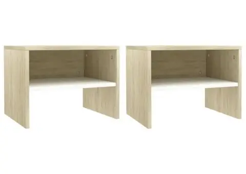 Noptiere, 2 buc., alb și stejar sonoma, 40 x 30 x 30 cm, PAL - 1/5