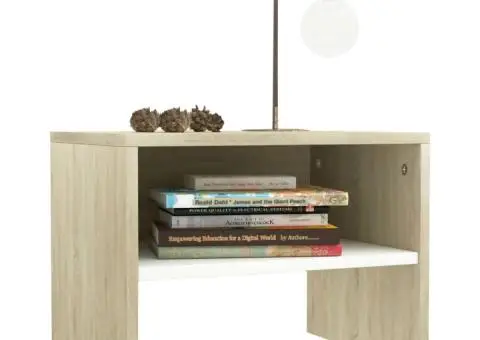 Noptiere, 2 buc., alb și stejar sonoma, 40 x 30 x 30 cm, PAL - 3/5