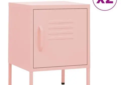 Noptiere, 2 buc., roz, 35x35x51 cm, oțel - 1/5