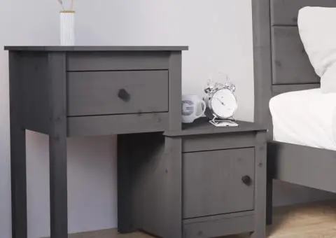 Noptieră, gri, 79,5x38x65,5 cm, lemn masiv de pin - 1/5