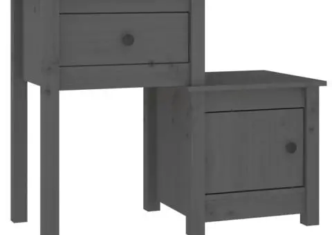 Noptieră, gri, 79,5x38x65,5 cm, lemn masiv de pin - 2/5
