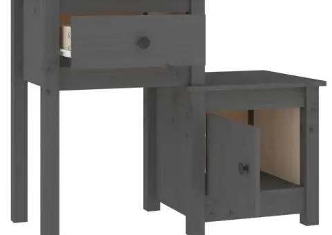 Noptieră, gri, 79,5x38x65,5 cm, lemn masiv de pin - 3/5