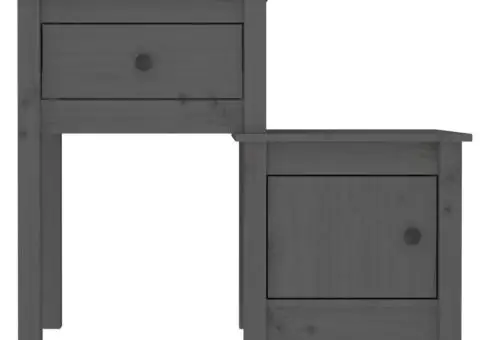 Noptieră, gri, 79,5x38x65,5 cm, lemn masiv de pin - 4/5