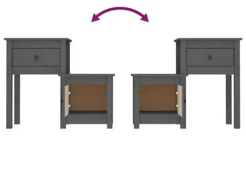 Noptieră, gri, 79,5x38x65,5 cm, lemn masiv de pin - 5/5