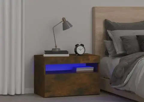 Noptiere cu lumini LED, stejar fumuriu, 60x35x40 cm - 1/5