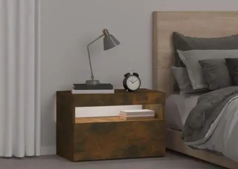 Noptiere cu lumini LED, stejar fumuriu, 60x35x40 cm - 4/5