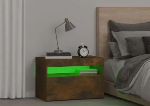 Noptiere cu lumini LED, stejar fumuriu, 60x35x40 cm - 5/5